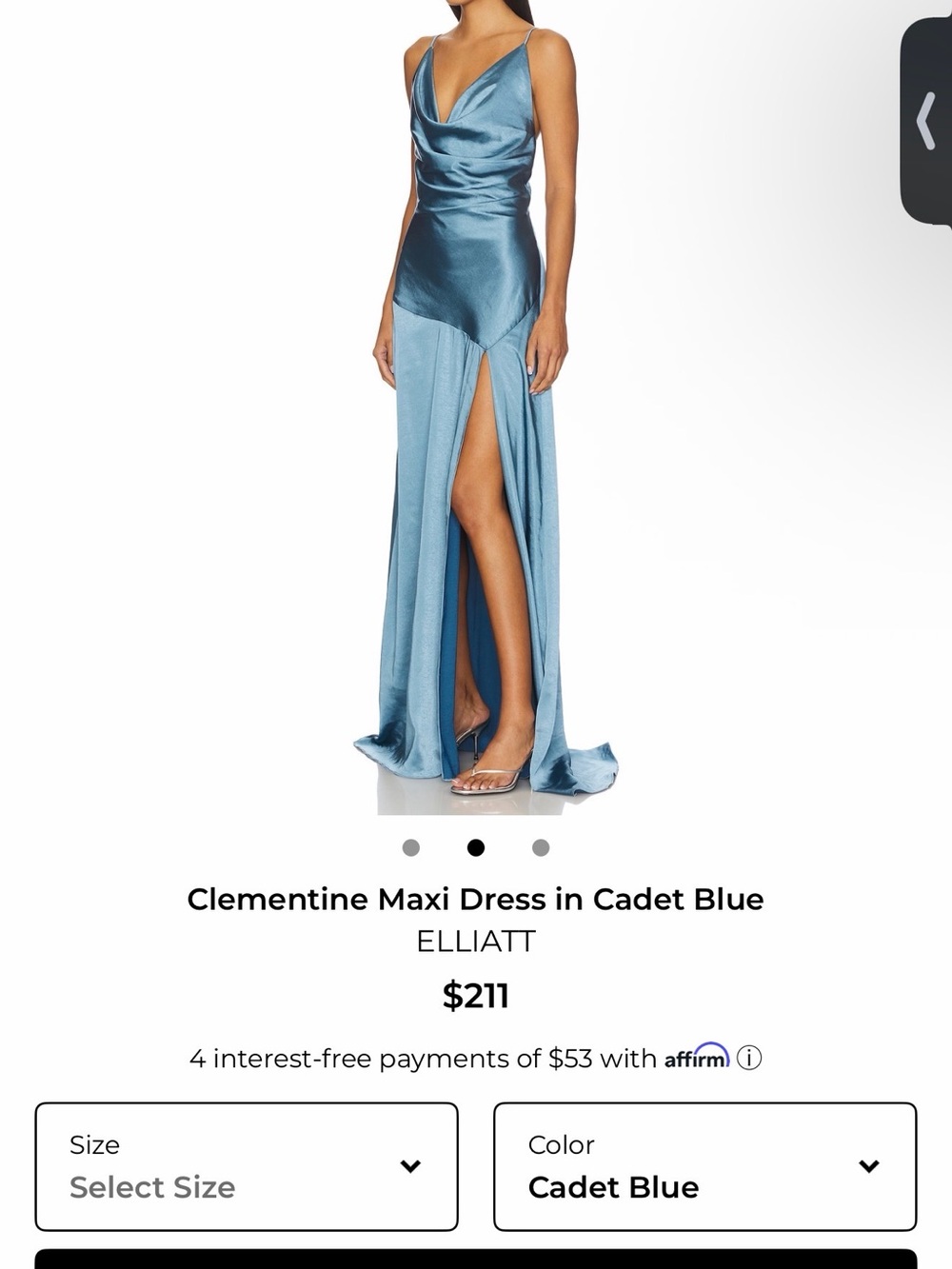 Elliatt Clementine Satin Maxi Dress in Cadet Blue